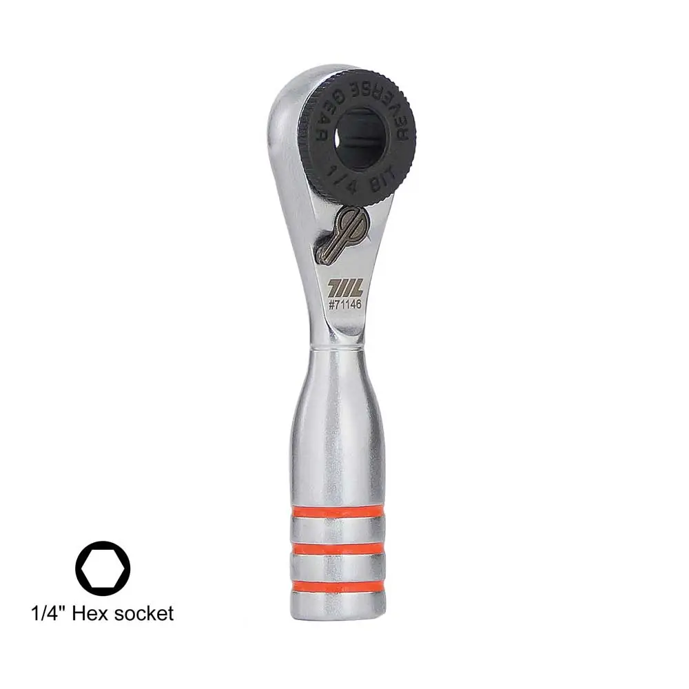 711L Mini Ratchet Wrench DUO with 1/4 inch hex socket and orange ring grip.