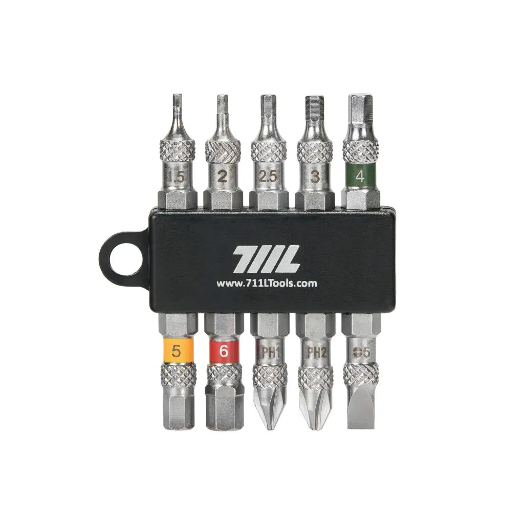 711L KnurlGrip 1/4" hex bit set in black EDC holder with color-coded bits
