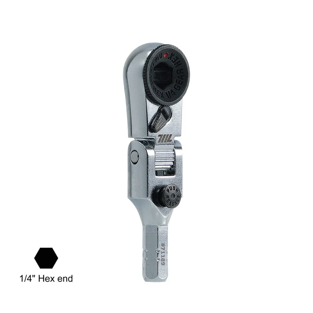 711L mini ratchet wrench with locking flex head and 1/4" hex end shank, front view